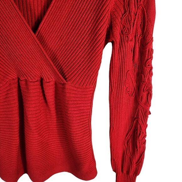 Moi Moi Red Deep V-NECK  Cherry Ribbed Cotton  Sweater - Picture 7 of 14